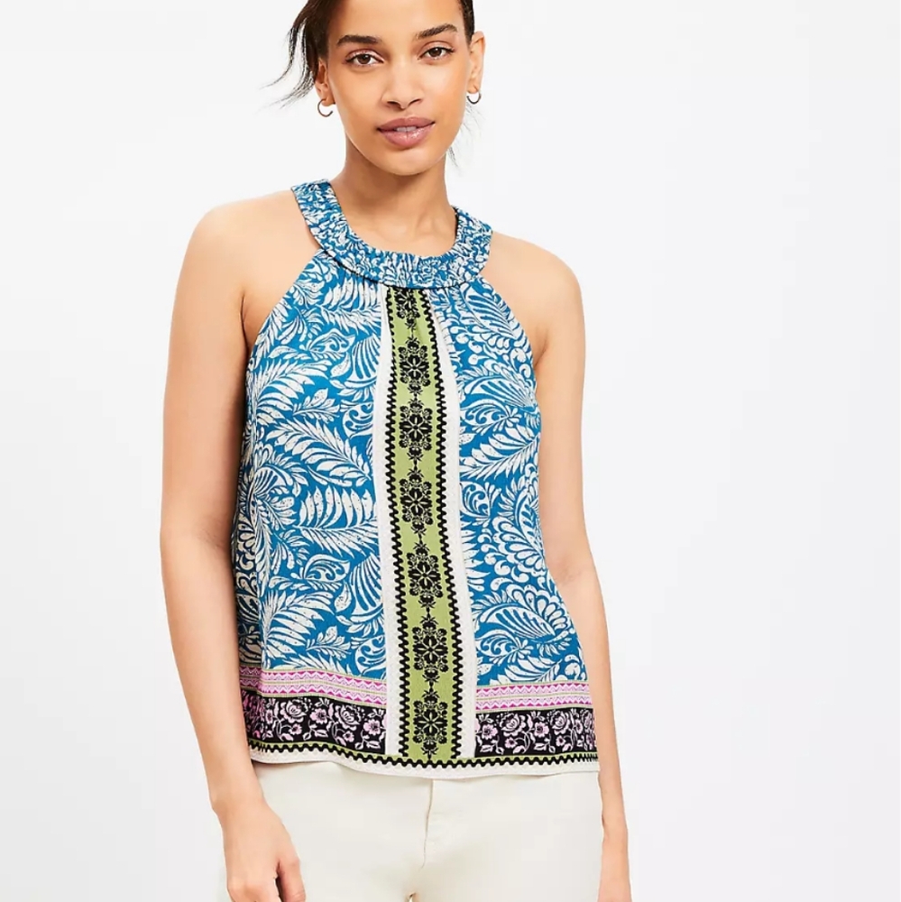 NEW Women's LOFT Palm Smocked Tropical Tank Small